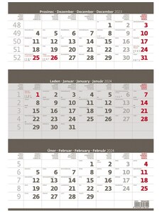 Helma 365, s.r.o. Nástěnný kalendář Tříměsíční šedý 2024 N204-24