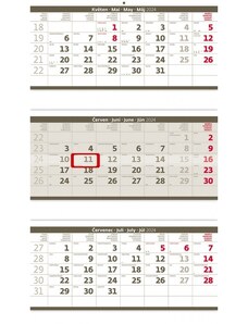 Helma 365, s.r.o. Nástěnný kalendář Tříměsíční skládaný šedý 2024 N207-24