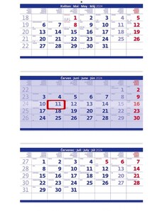 Helma 365, s.r.o. Nástěnný kalendář Tříměsíční skládaný modrý 2024 N208-24