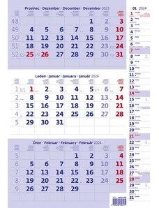 Helma 365, s.r.o. Nástěnný kalendář Tříměsíční modrý s poznámkami 2024 N211-24