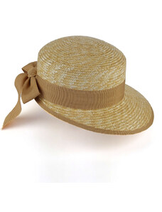 KRUMLOVANKA Letní slaměný klobouk s prodlouženým kšiltem a s béžovou stuhou Fa-39070