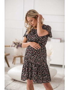 Těhotenské a kojící šaty 3v1 Lovely černé květinové