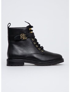 Kožené kotníkové boty Lauren Ralph Lauren Elridge dámské, černá barva, na plochém podpatku, 802838413001