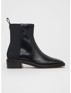 Kožené kotníkové boty Tory Burch dámské, černá barva, na plochém podpatku