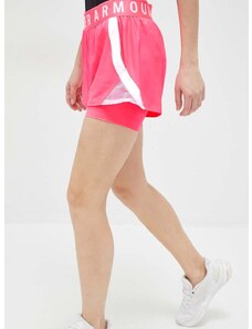 Tréninkové šortky Under Armour dámské, růžová barva, s potiskem, high waist, 1351981
