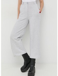 Bavlněné kalhoty Love Moschino dámské, šedá barva, jednoduché, high waist