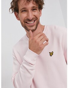 Bavlněná mikina Lyle & Scott pánská, růžová barva, hladká