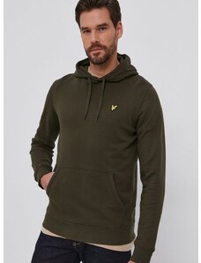 Bavlněná mikina Lyle & Scott pánská, zelená barva, hladká