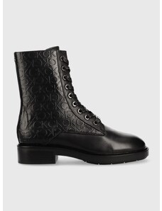 Nízké kozačky Calvin Klein Rubber Sole Combat Boot dámské, černá barva, na plochém podpatku