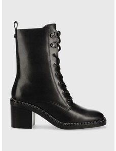 Kožené kotníkové boty Guess Byanka dámské, černá barva, na podpatku