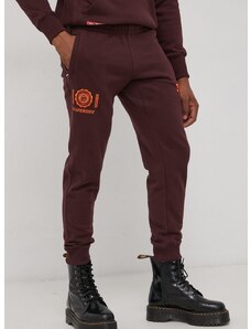 Bavlněné kalhoty Superdry pánské, vínová barva, s aplikací