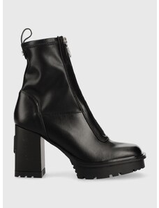 Kožené kotníkové boty Karl Lagerfeld Voyage dámské, černá barva, na podpatku