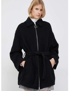 Kabát s příměsí vlny United Colors of Benetton černá barva, přechodný, oversize