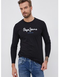 Bavlněné tričko s dlouhým rukávem Pepe Jeans Eggo Long černá barva, hladké