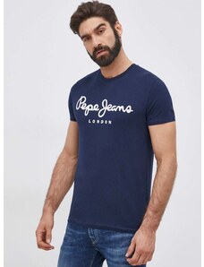 Tričko Pepe Jeans Original Stretch pánské, tmavomodrá barva, s potiskem