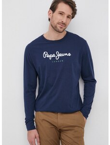 Bavlněné tričko s dlouhým rukávem Pepe Jeans tmavomodrá barva, s potiskem