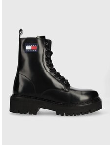 Kožené workery Tommy Jeans Urban Tommy Jeans Lace Up Boot dámské, černá barva, na platformě