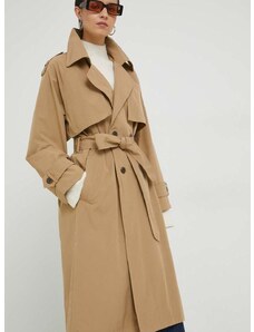 Trench kabát Abercrombie & Fitch dámský, béžová barva, přechodný, dvouřadový