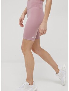 Tréninkové šortky adidas Performance Optime HG1202 dámské, růžová barva, hladké, high waist