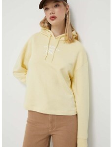 Mikina Tommy Jeans dámská, žlutá barva, s kapucí, s potiskem