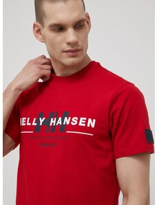 Bavlněné tričko Helly Hansen červená barva, s potiskem