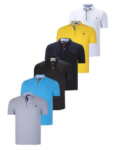 SIX SET T8582 DEWBERRY MENS T-SHIRT-BLACK-WHITE-NAVY BLUE-DARK TURQUOISE-YELLOW-GREY