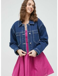 Džínová bunda Abercrombie & Fitch dámská, tmavomodrá barva, přechodná, oversize