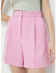 Kraťasy Abercrombie & Fitch dámské, růžová barva, hladké, high waist