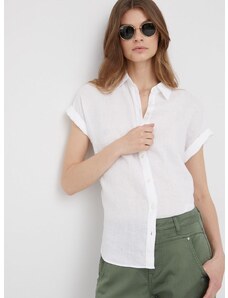 Plátěná košile Lauren Ralph Lauren dámská, bílá barva, regular, s klasickým límcem, 200699152001