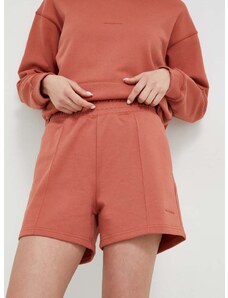 Bavlněné šortky New Balance oranžová barva, hladké, high waist