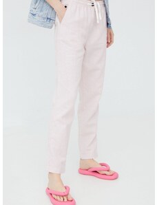 Plátěné kalhoty Superdry dámské, růžová barva, jednoduché, high waist