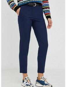 Vlněné kalhoty PS Paul Smith dámské, tmavomodrá barva, fason cargo, medium waist