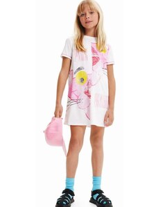 Dětské bavlněné šaty Desigual bílá barva, mini, oversize