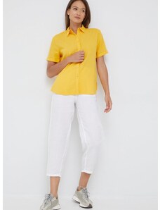 Plátěné kalhoty United Colors of Benetton dámské, bílá barva, jednoduché, high waist