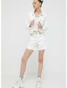 Džínové šortky Abercrombie & Fitch dámské, béžová barva, hladké, high waist
