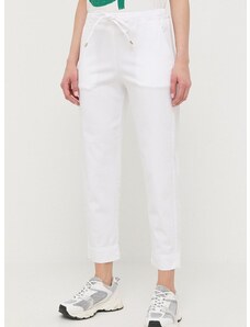 Kalhoty Max Mara Leisure dámské, bílá barva, jednoduché, high waist