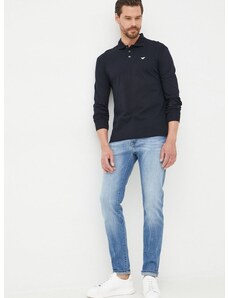 Bavlněné tričko s dlouhým rukávem Emporio Armani tmavomodrá barva