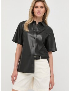 Košile BOSS dámská, černá barva, relaxed, s klasickým límcem