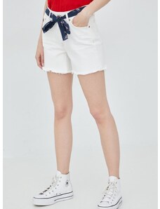 Džínové šortky Superdry dámské, bílá barva, hladké, medium waist