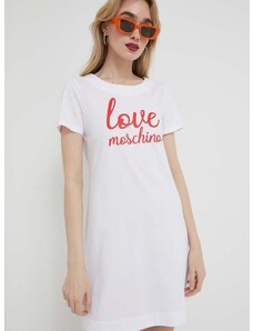 Bavlněné šaty Love Moschino bílá barva, mini