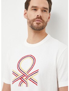 Bavlněné tričko United Colors of Benetton bílá barva, s aplikací