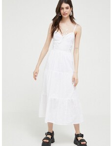 Bavlněné šaty Hollister Co. bílá barva, midi