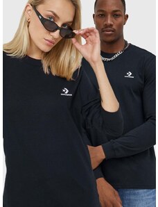 Bavlněné tričko s dlouhým rukávem Converse černá barva, s aplikací, 10023872.A02-CONVERSEBL