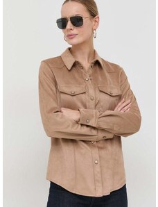 Košile Guess dámská, hnědá barva, regular, s klasickým límcem