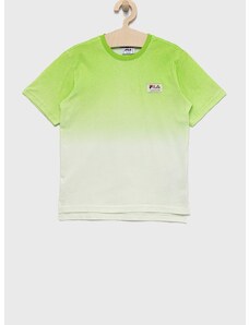 Dětské bavlněné tričko Fila zelená barva