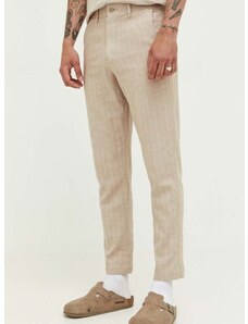 Kalhoty s příměsí lnu Abercrombie & Fitch hnědá barva