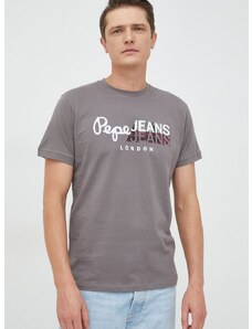 Bavlněné tričko Pepe Jeans Topher šedá barva, s potiskem