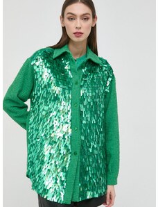 Košile Pinko dámská, zelená barva, relaxed, s klasickým límcem