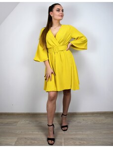 Itálie Žluté klasické dámské šaty s páskem