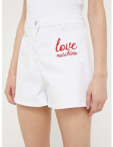 Džínové šortky Love Moschino dámské, bílá barva, s aplikací, high waist